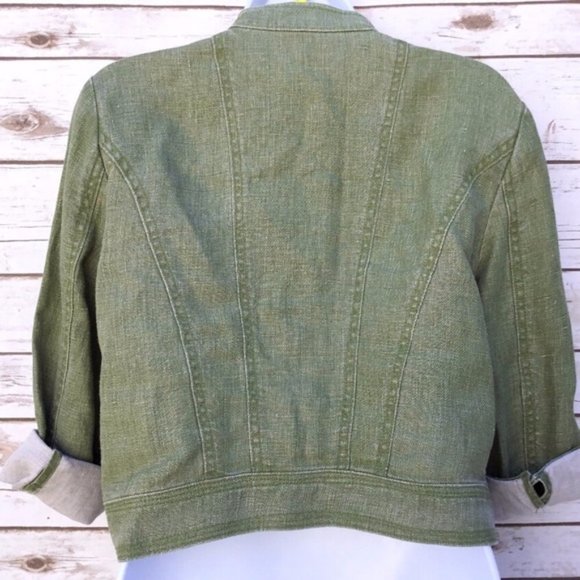 Kenneth Cole Reaction Green Cropped Linen Jacket - Picture 4 of 8